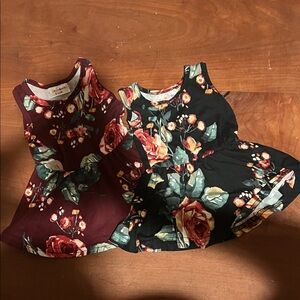 Dot Dot Smile Burgundy and Black Floral Kids Dresses